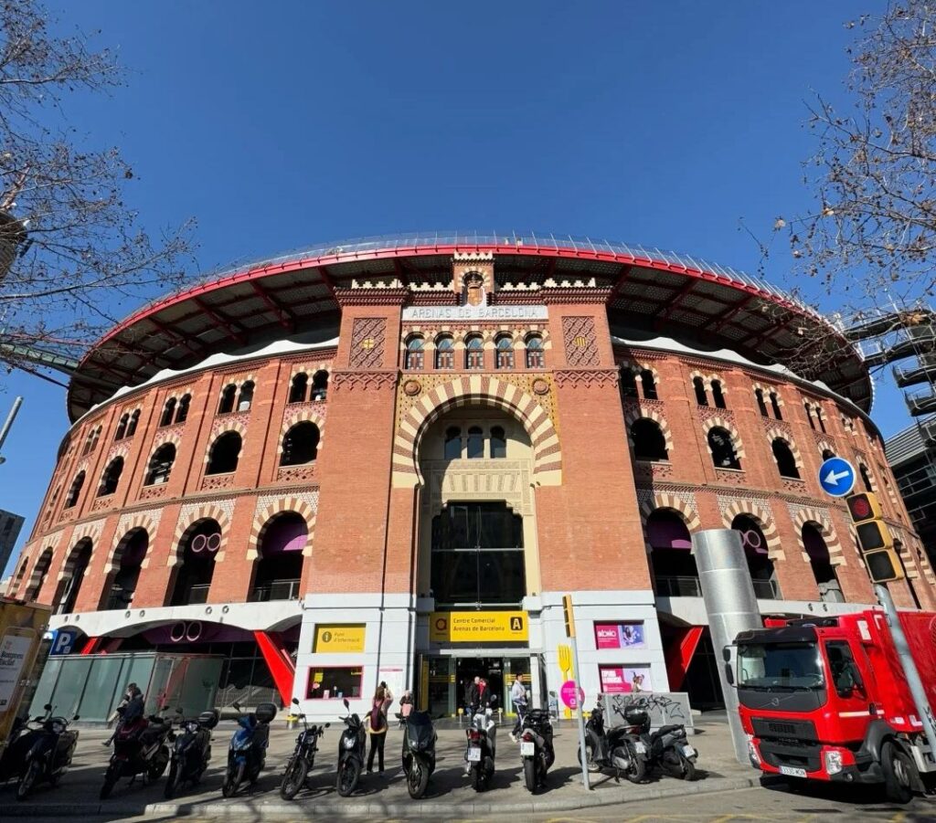 Historic Arenas shopping center in Barcelona, a beautifully converted former bullring with Islamic-inspired brick architecture
