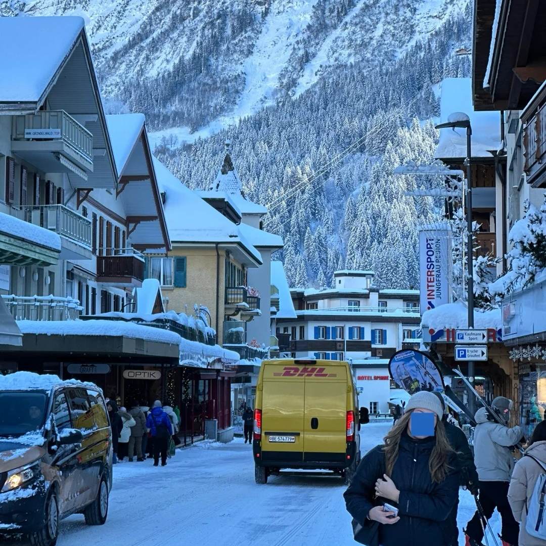 Switzerland activities winter skiing village in snowy mountains