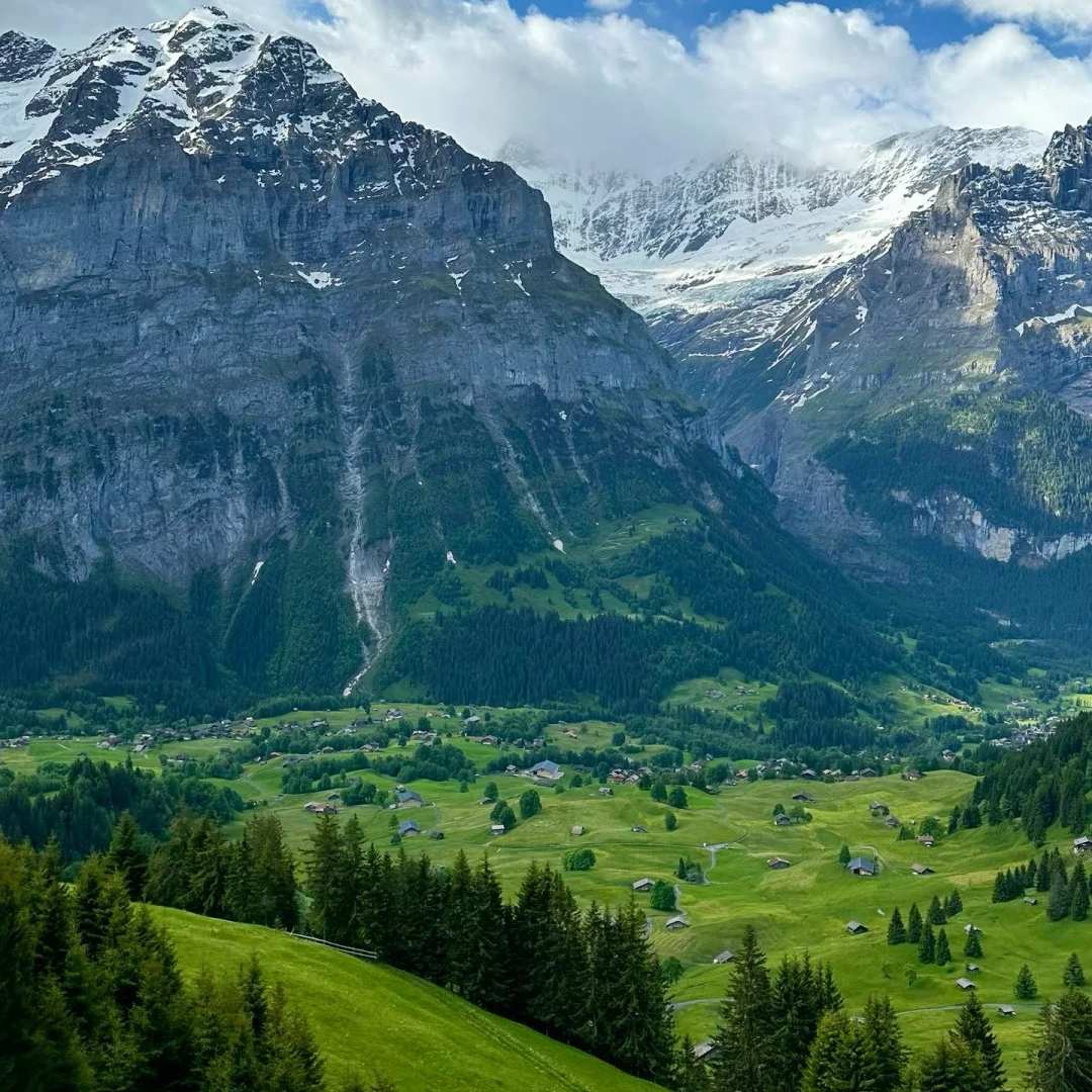 Switzerland travel guide Alps mountains with glaciers and green valleys