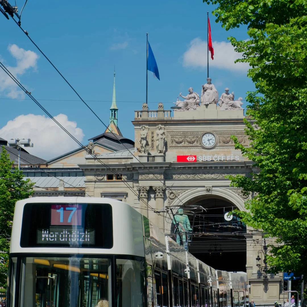 Switzerland destinations Zurich train station with tram transport